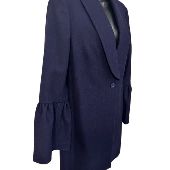 EXPRESS Navy Blue Wool Blend Coat Women's Small Lined Button Bell Sleeve Pockets - Picture 3 of 11